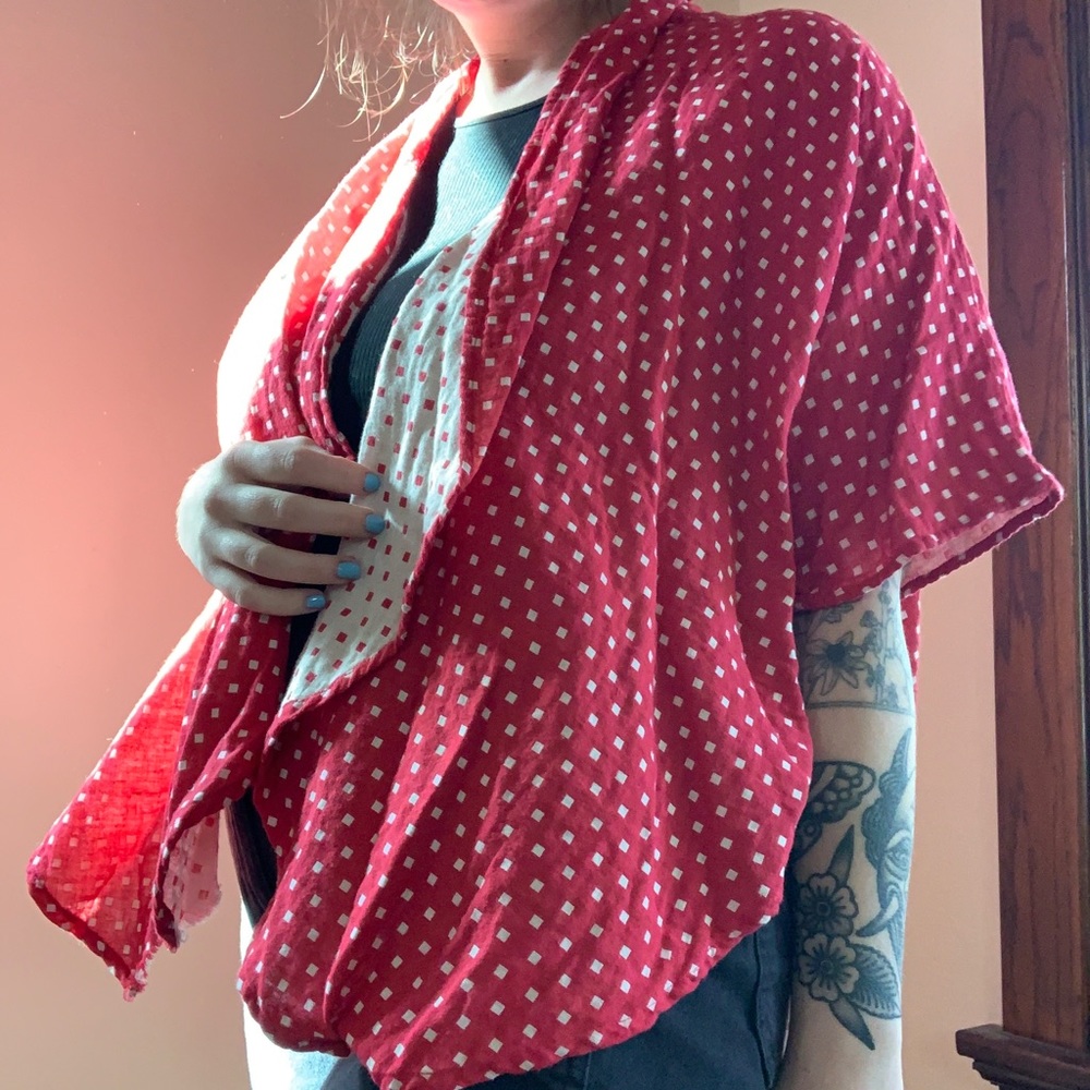 Red & White Flowy Cardigan